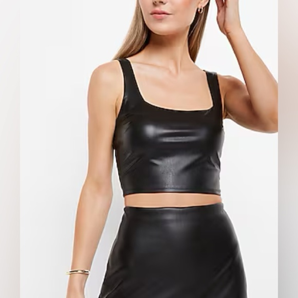 Express black faux leather cropped tank